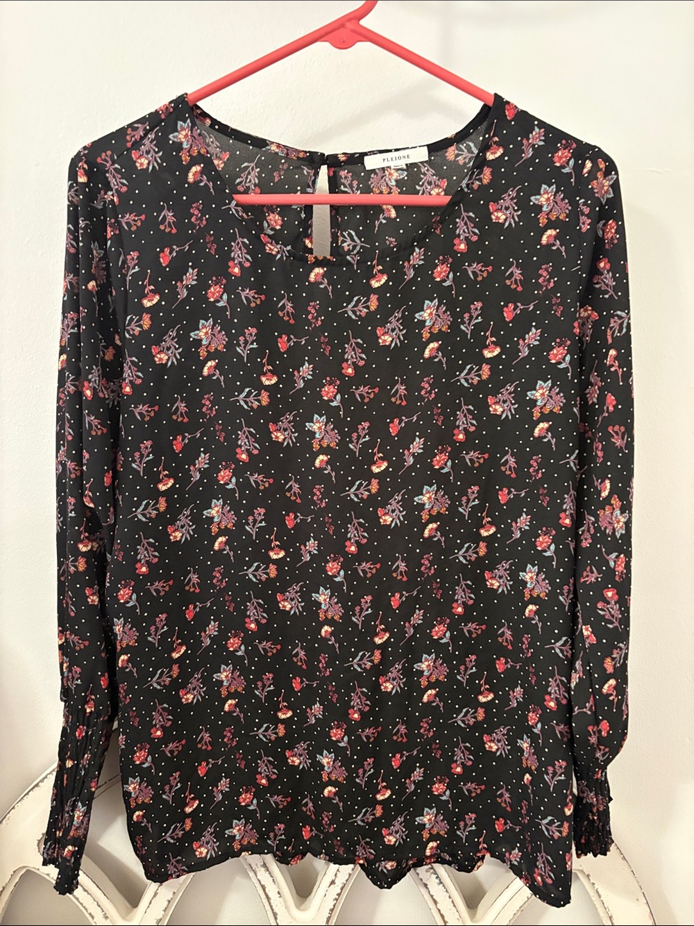 Pleoine Eloise Floral Long-Sleeve Black Blouse